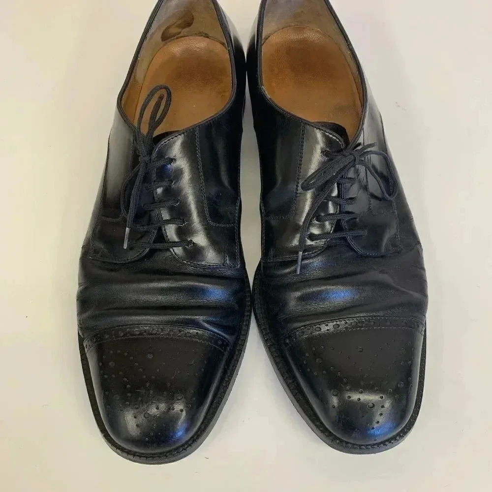 Ferragamo Loafers Oxfords Dress Formal Shoes Leather Lace Up Black Size 7.5